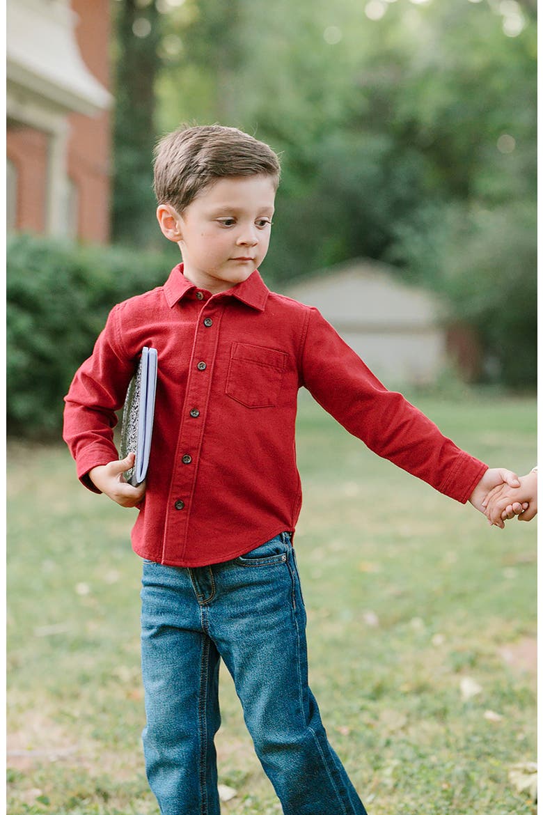 Kids' Organic Long Sleeve Flannel Button Down Shirt, Alternate, color, Dark Red