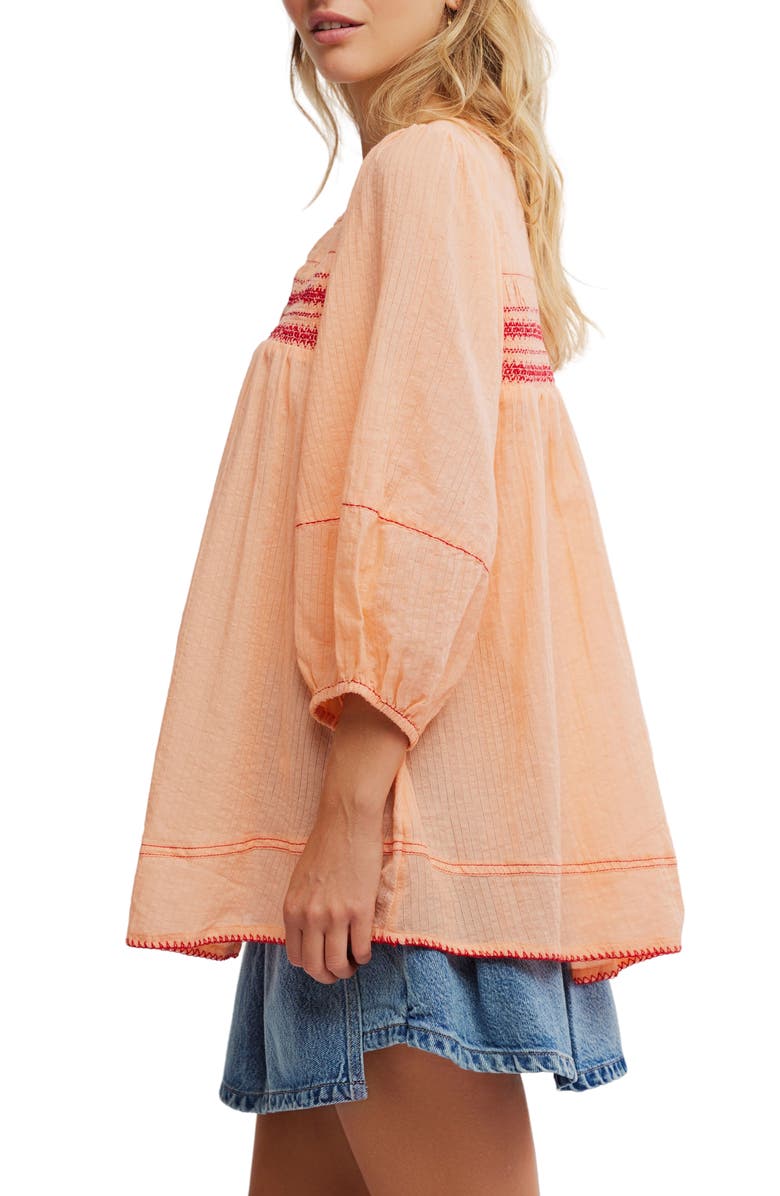 Free People Dylan Smocked Tunic, Alternate, color, Tropical Peach Combo