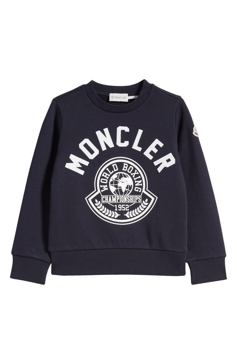 Moncler Kids' World Boxing Logo Cotton Fleece Sweatshirt, Main, color,