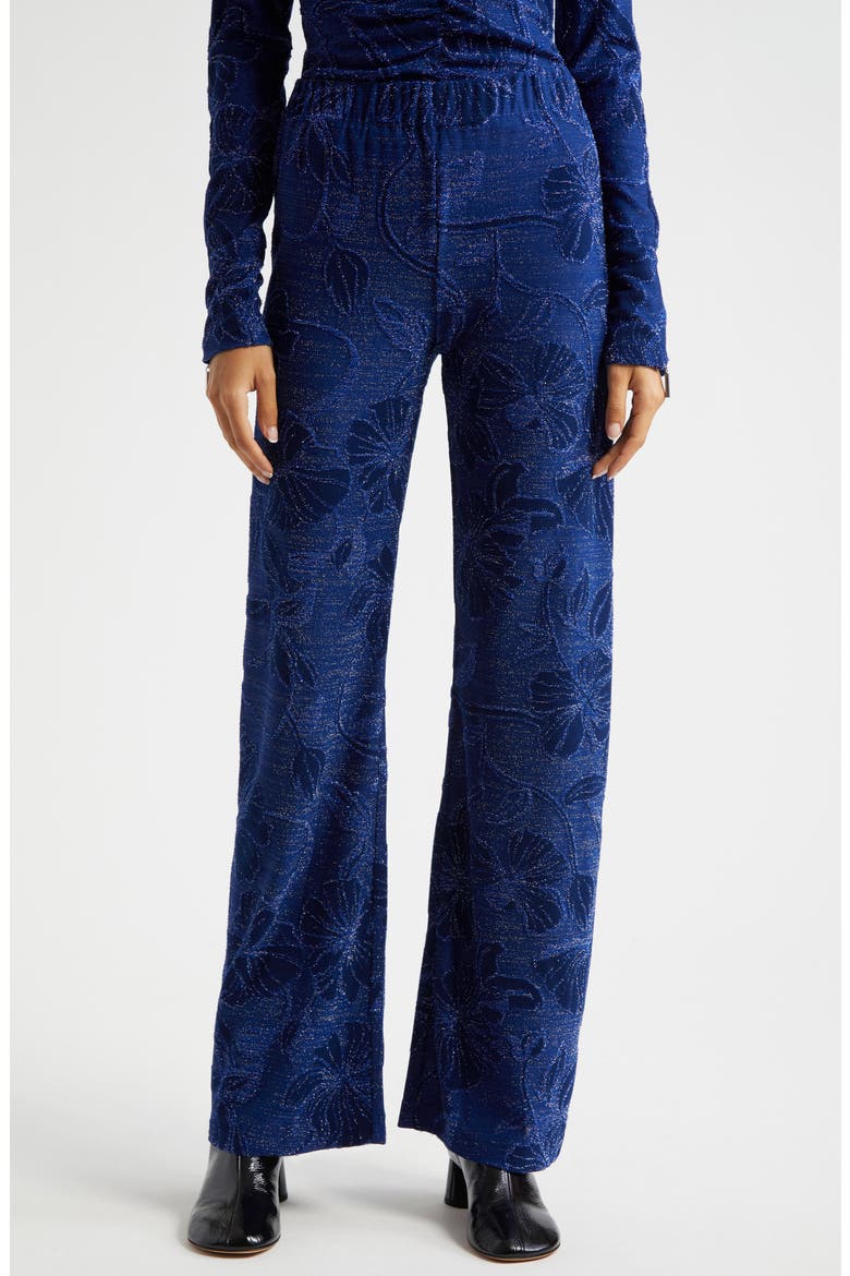 Metallic Floral Jacquard Pants, Main, color, FINE LINE POPPIES