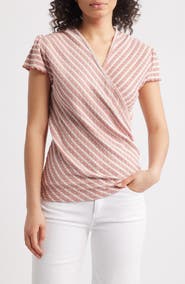 Loveappella Puckered Stripe Wrap Front Top