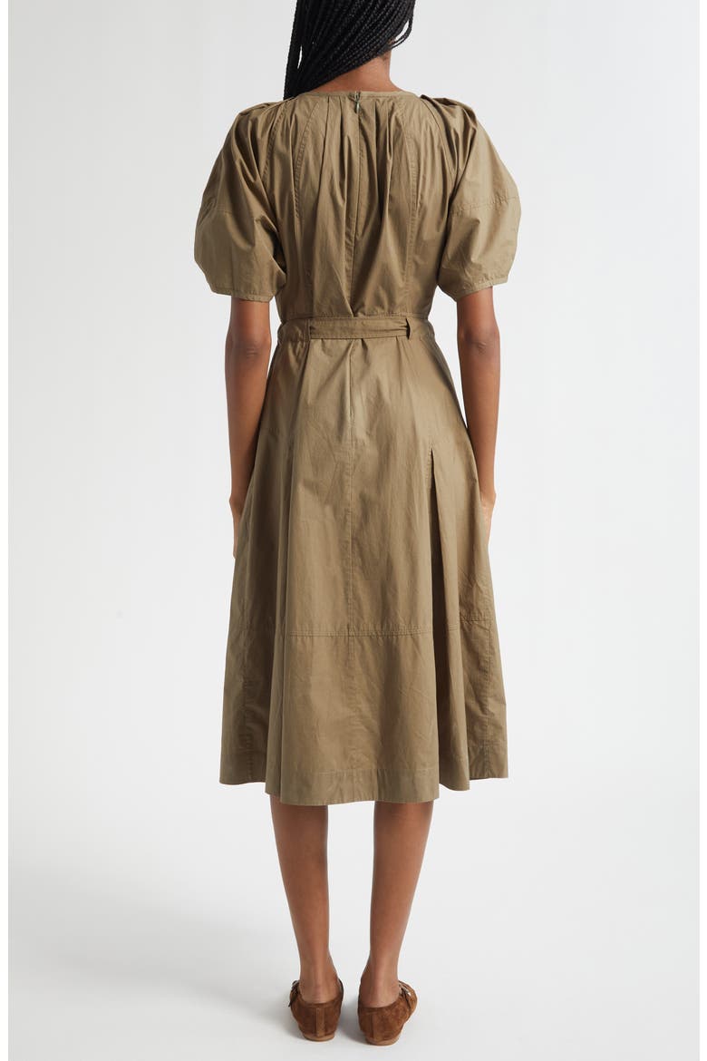 Puff Drawstring Sleeve Cotton Midi Dress, Alternate, color, CAPER