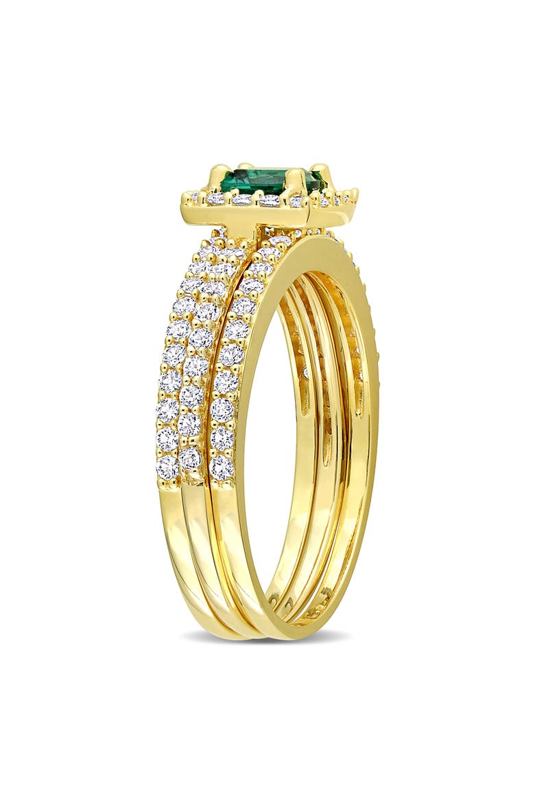 Set of 3 Lab Grown Semiprecious Stone & Lab Grown White Sapphire Rings, Alternate, color, GREEN/ GOLD