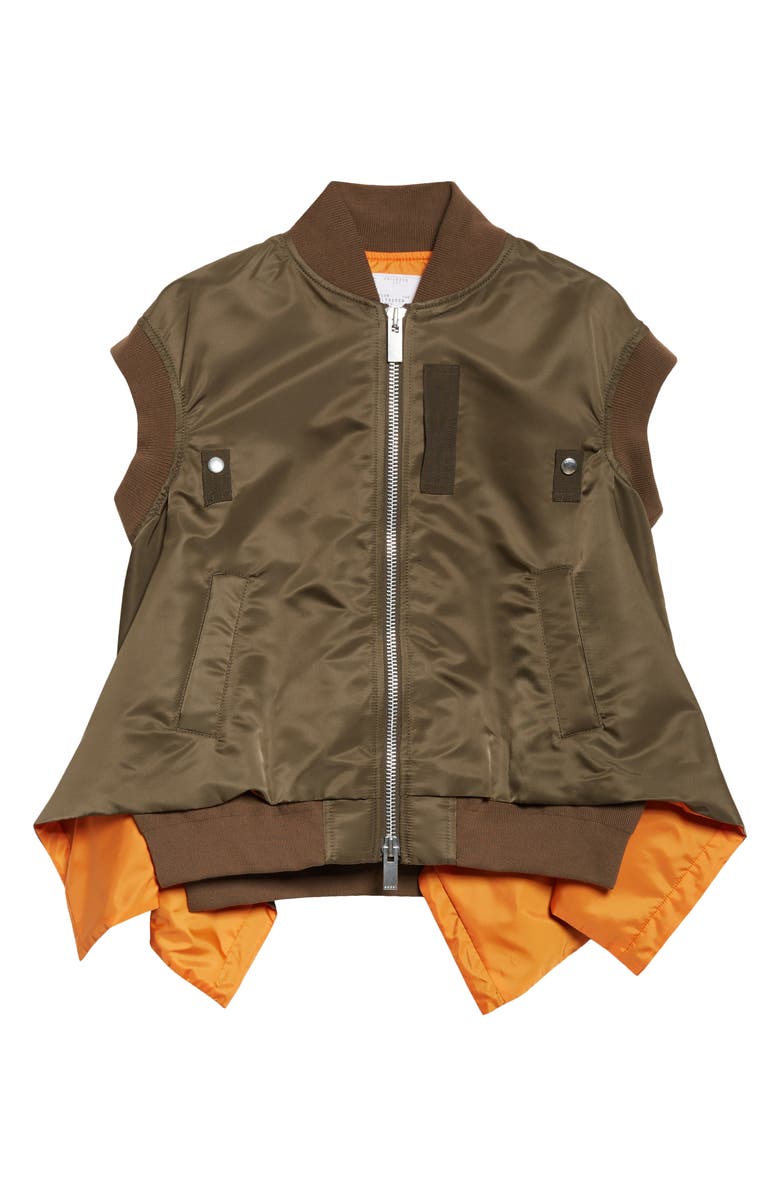 Sacai Nylon Twill Zip Vest, Main, color, Dark Khaki