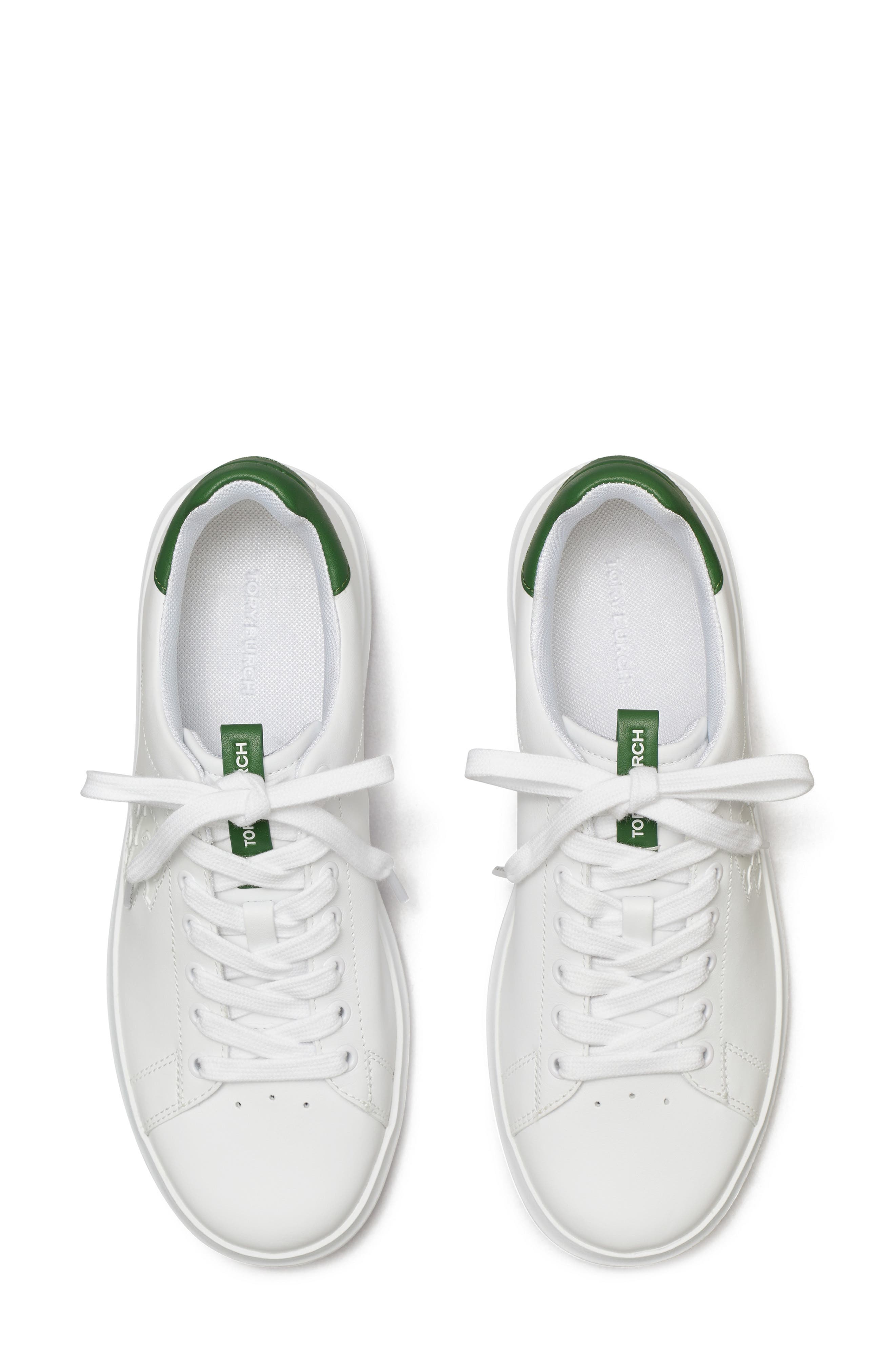 Tory Burch Double T Howell Court Sneaker, Alternate, color, White / Arugula Green