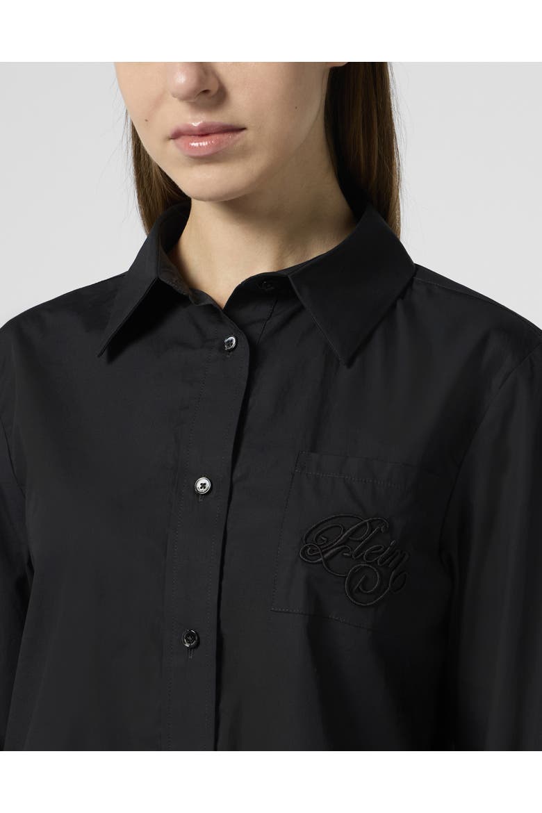 Popeline Cropped Shirt Lace Women, Alternate, color, black