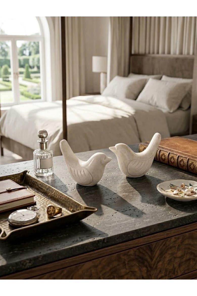 Coco & Charlie Marble Bird Objects, Alternate, color, Ivory