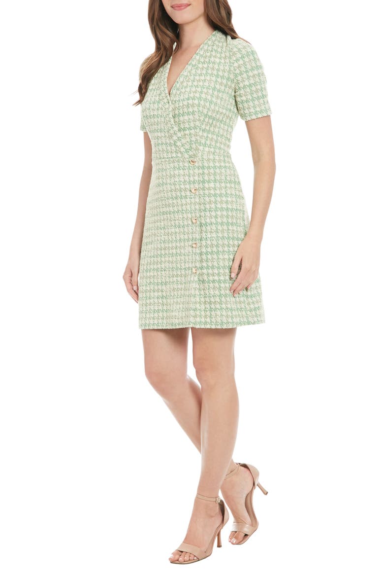 Short Sleeve Bouclé Faux Wrap Dress, Alternate, color, GREEN