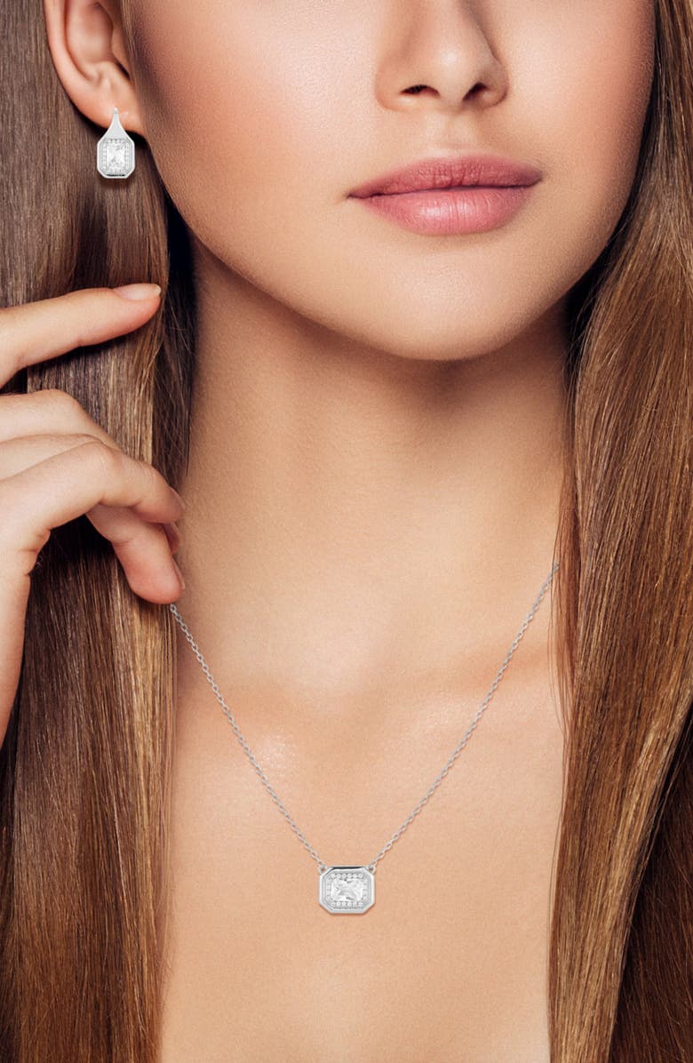 GLAZE JEWELRY Cubic Zirconia Pendant Necklace & Drop Earrings Set, Alternate, color, Silver