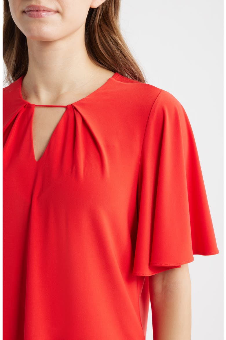 Pleat Neck Bell Sleeve Top, Alternate, color, BEGONIA RED