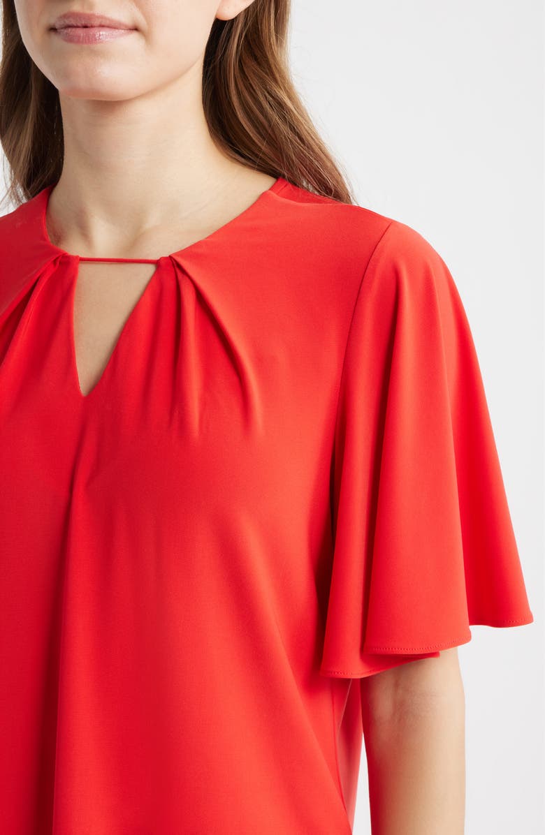 Anne Klein Pleat Neck Bell Sleeve Top, Alternate, color, Begonia Red