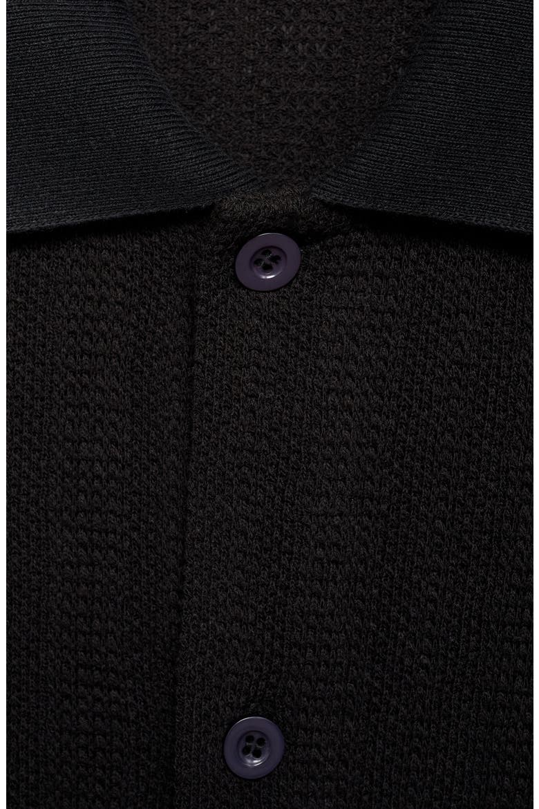Short Sleeve Structured Knit Button-Up Shirt, Alternate, color, BLACK