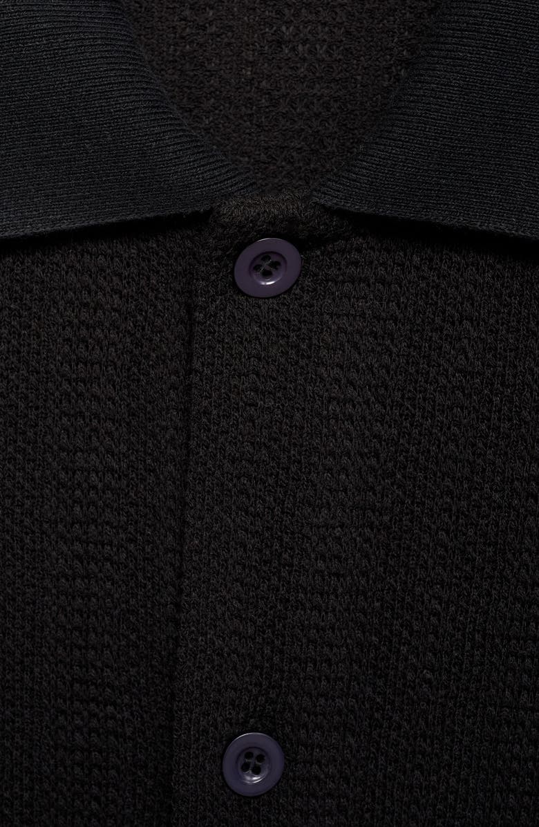 MANGO Short Sleeve Structured Knit Button-Up Shirt, Alternate, color, Black