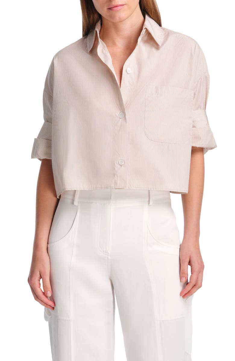 TWP Next Ex Pinstripe Cotton Button-Up Crop Shirt, Main, color, 