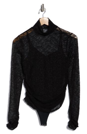 Simkhai Zurie Lace Combo Turtleneck Bodysuit In Black