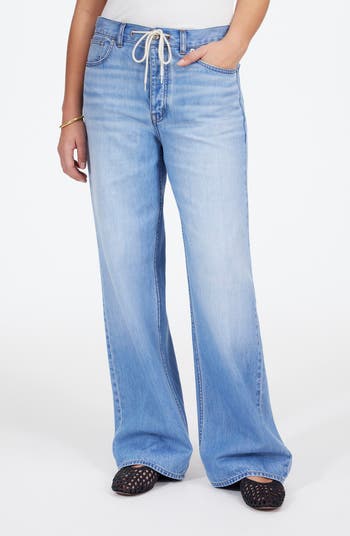 Airy Denim Drawstring Waist Low Slung Baggy Jeans