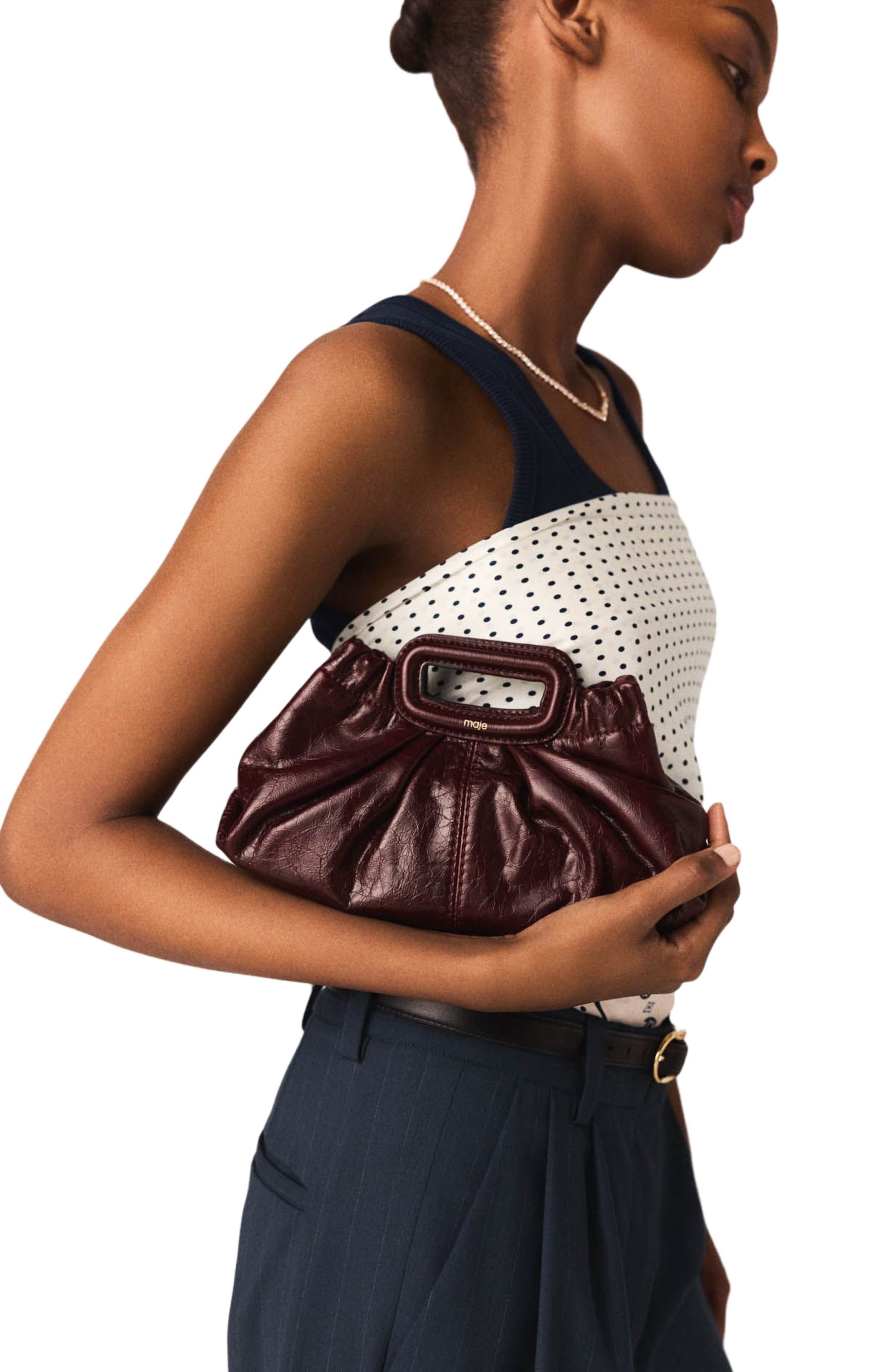 Crackled leather Milpli mini Clutch, Alternate, color, Burgundy