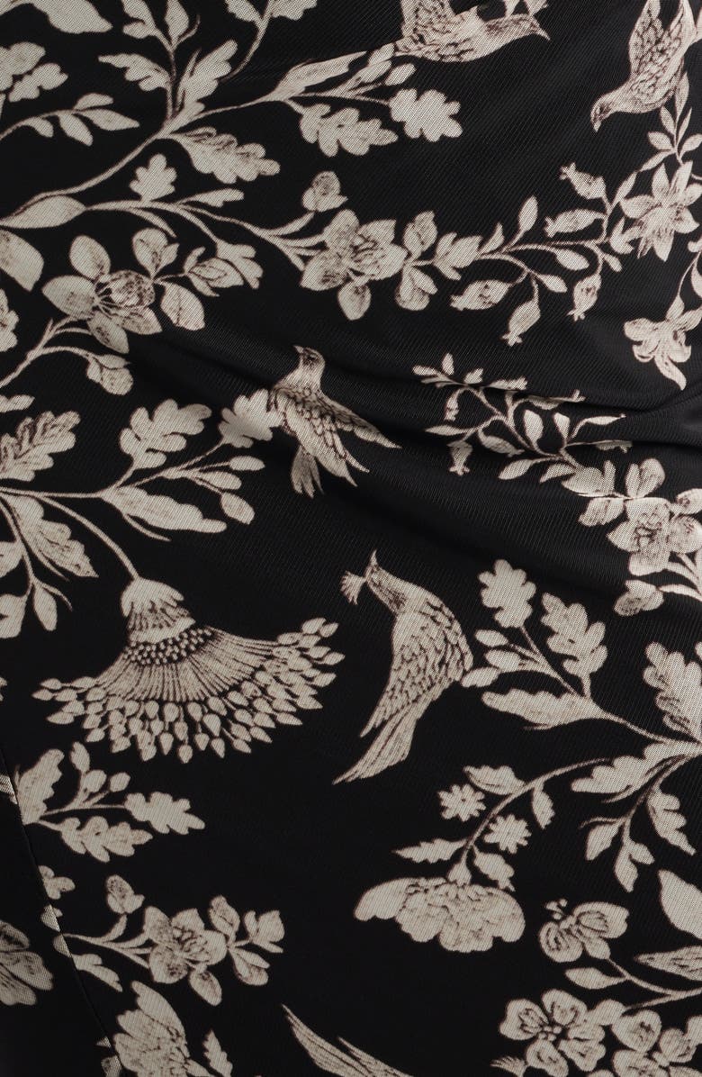 Anne Klein Floral Side Ruched Mesh Midi Dress, Alternate, color, Anne Black Multi