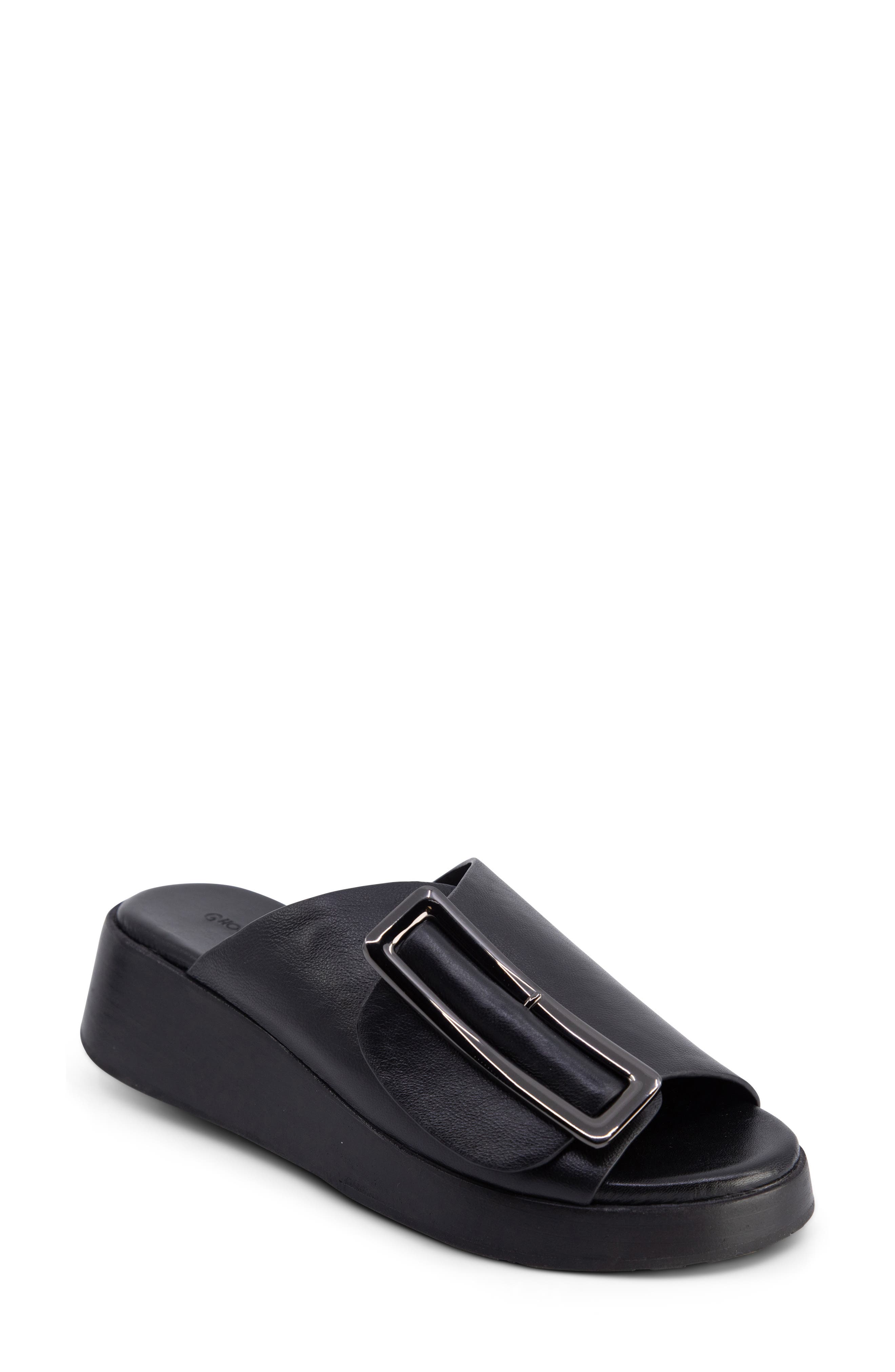 Chocolat Blu Ela Platform Wedge Slide Sandal, Main, color, Black Leather