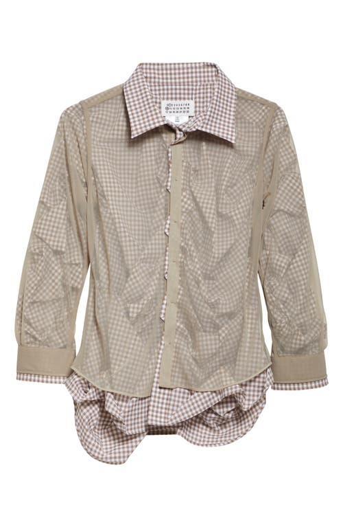 Maison Margiela Layered Checked Cotton-poplin And Organza Shirt In Camel And Tan/white