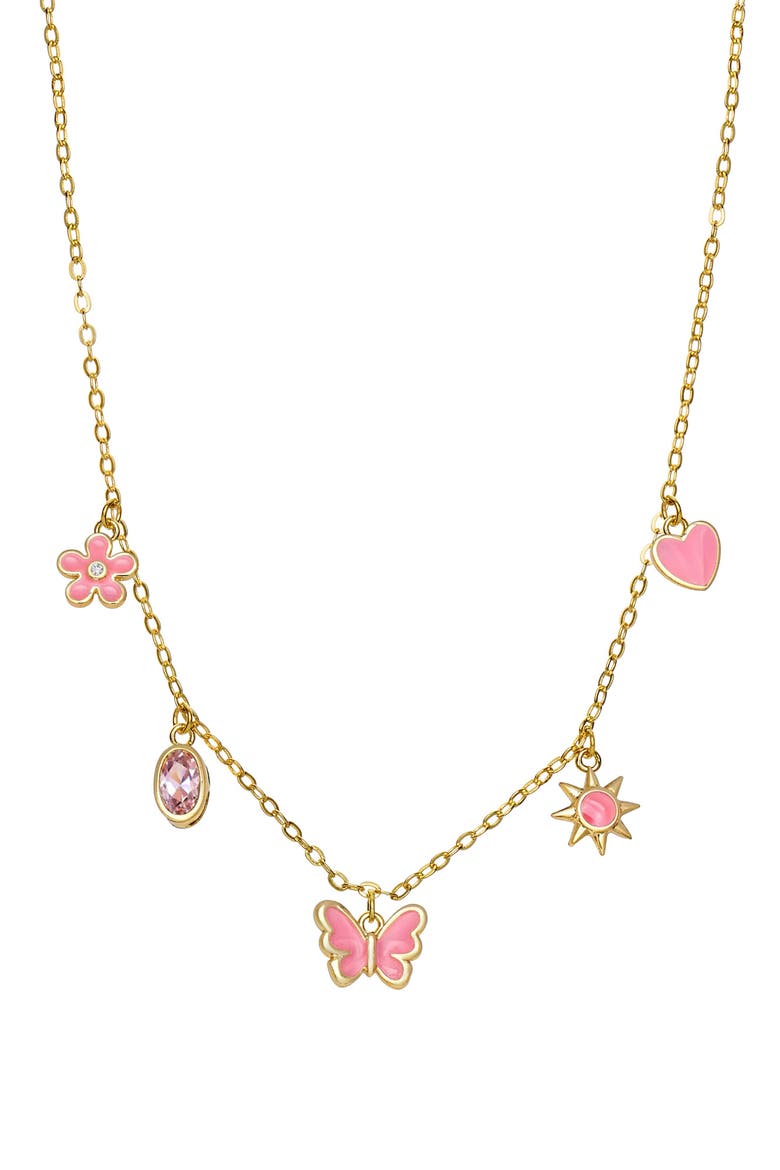 Kids' Enamel & Cubic Zirconia Charm Necklace, Main, color, PINK