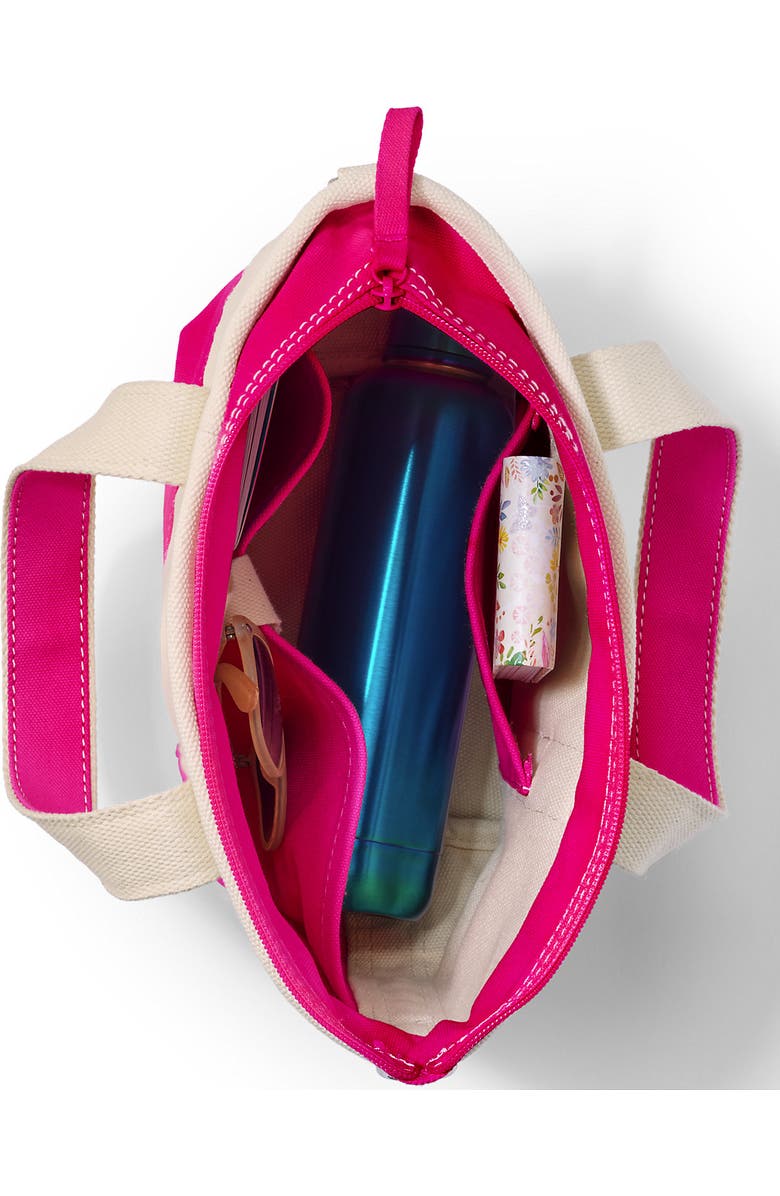 Lands' End Zip Top Long Handle Canvas Tote Bag, Alternate, color, Natural/Hot Pink