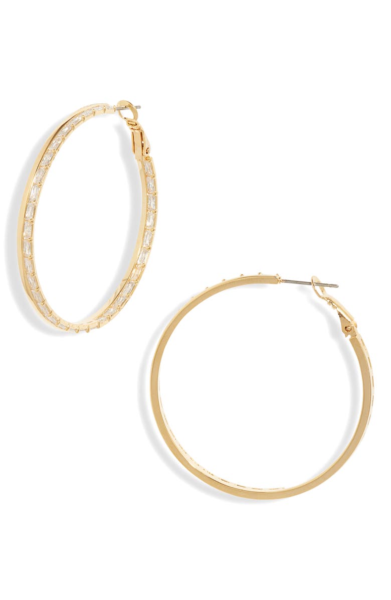 Nordstrom Baguette Cubic Zirconia Inside Out Hoop Earrings, Main, color,
