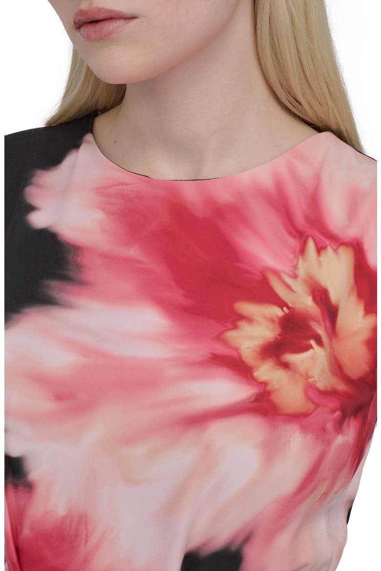 Floral Cap Sleeve Belted Midi Dress, Alternate, color, BLACK/ PINK MULTI