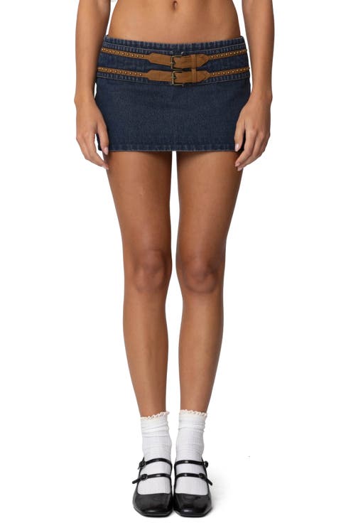Skye Double Buckle Low Rise Denim Miniskirt