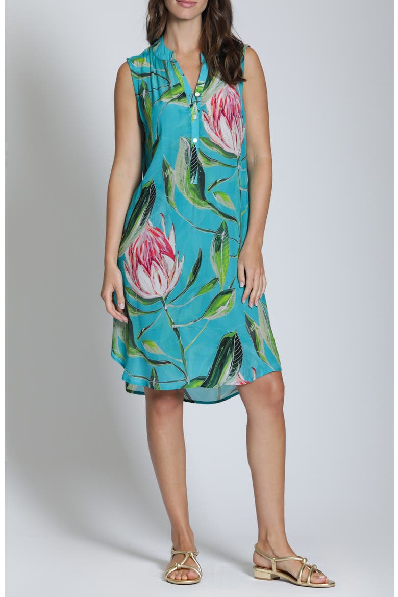Sleeveless Shift Dress, Main, color, TURQUOISE MULTI