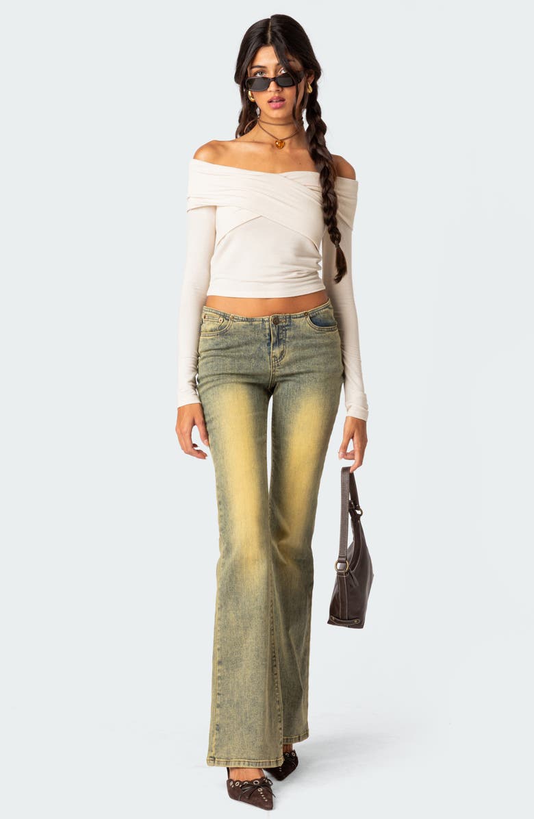 EDIKTED Crossover Off the Shoulder Long Sleeve Top, Alternate, color, Cream