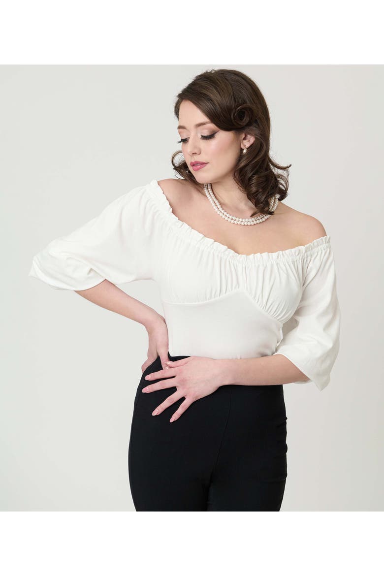 Peasant Sleeve Blouse, Alternate, color, Solid Ivory