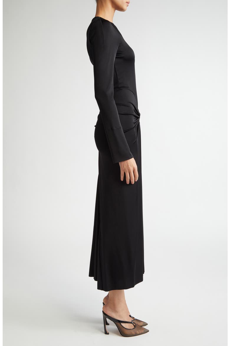 Long Sleeve Gathered Jersey Midi Dress, Alternate, color, BLACK