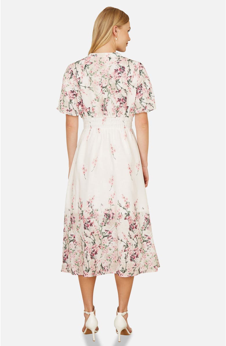 Yumi Mirrored Floral Button Up Midi Dress, Alternate, color, Ivory