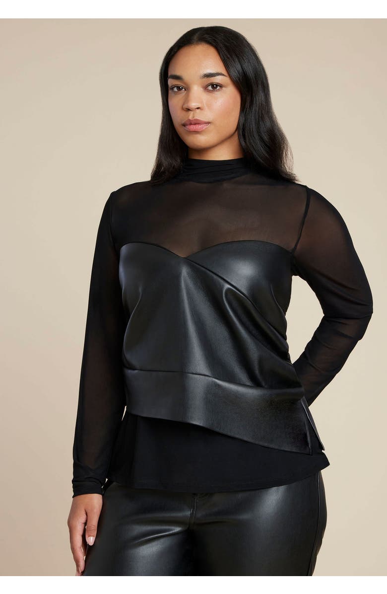 ELOQUII Faux Leather Wrap Top, Main, color, 