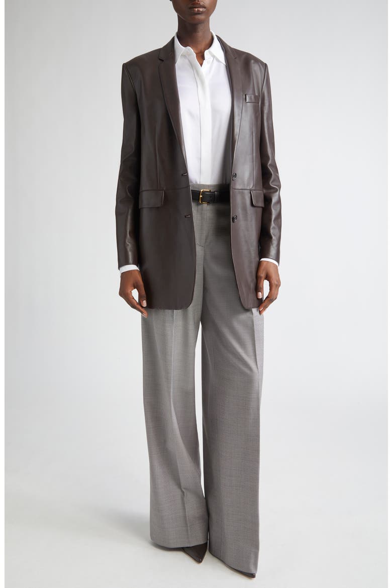 Pleated Houndstooth Slouch Stretch Virgin Wool Trousers, Alternate, color, CHOCOLATE/ WHITE