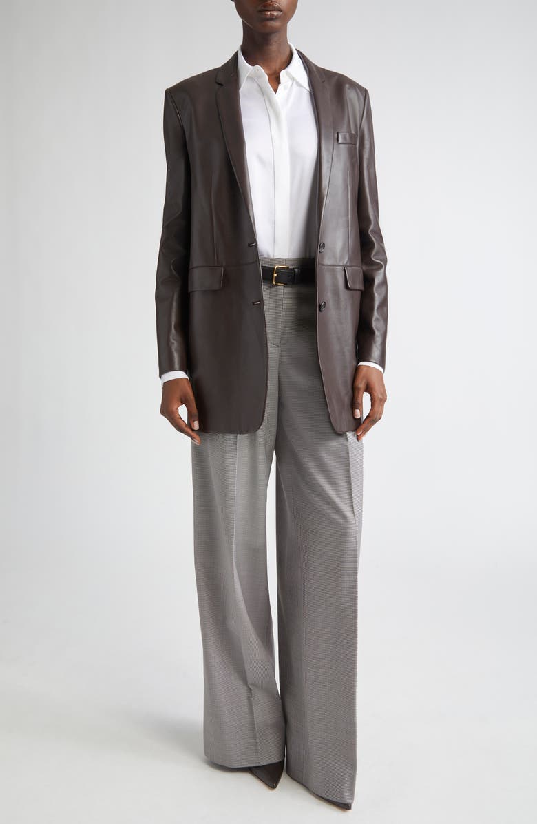 Michael Kors Collection Pleated Houndstooth Slouch Stretch Virgin Wool Trousers, Alternate, color, Chocolate/ White