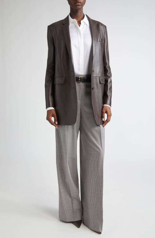 Michael Kors Collection Leather Boyfreind Blazer In Brown