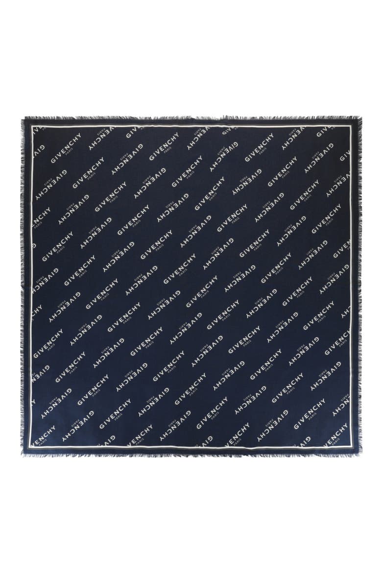 Logo Shadow Wool & Silk Scarf, Main, color, NAVY