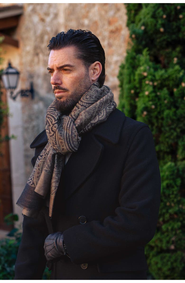 Elizabetta Leone - Wool Silk Scarf for Men, Alternate, color, Oak Brown