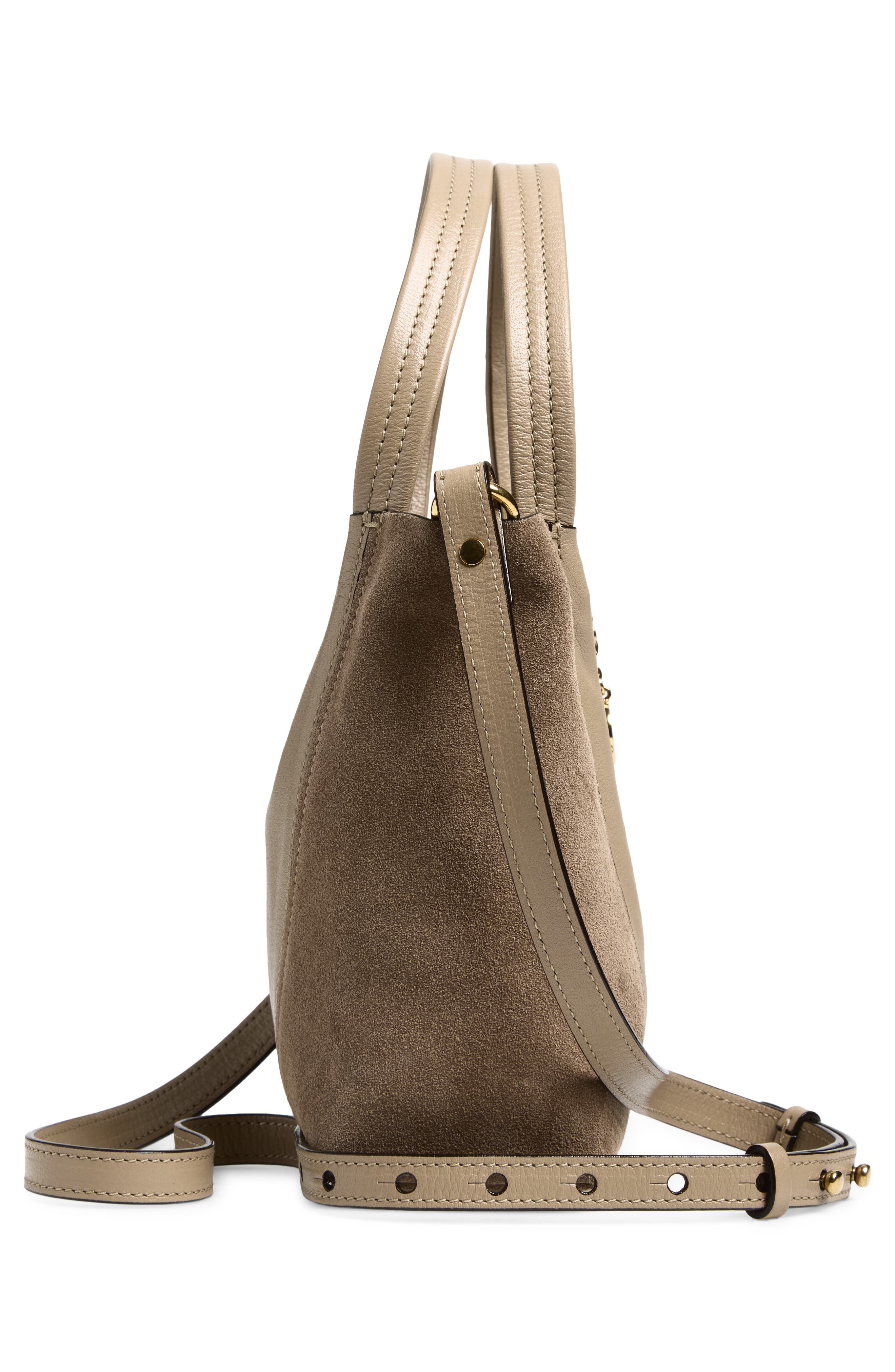 Chloé Small Chloé Spin Leather & Suede Tote, Alternate, color, Boyish Brown