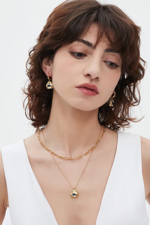 Classicharms Aria Gemstone Pendant Necklace And Figaro Chain Layering Set In Gold