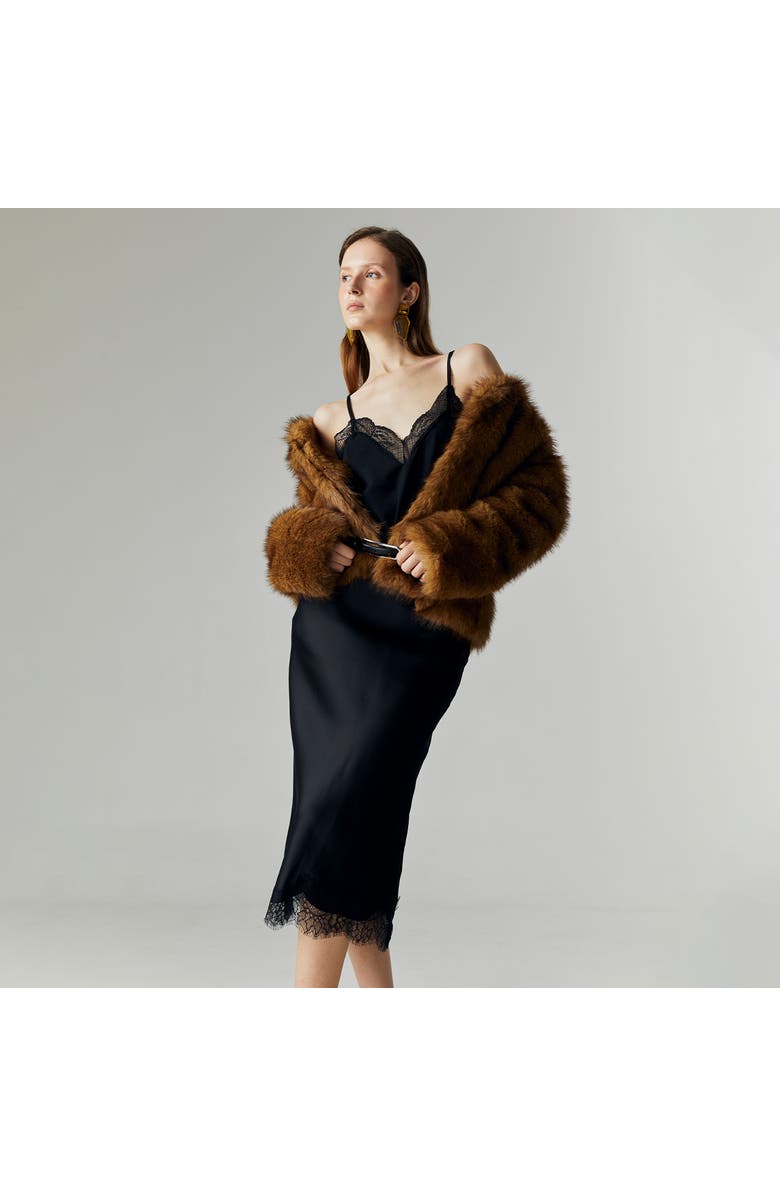 ATS Althea Satin Lace Skirt, Alternate, color, Black