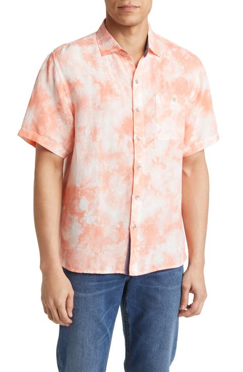 Poolside Tie Dye Short Sleeve Big & Tall Linen Blend Button-Up Shirt