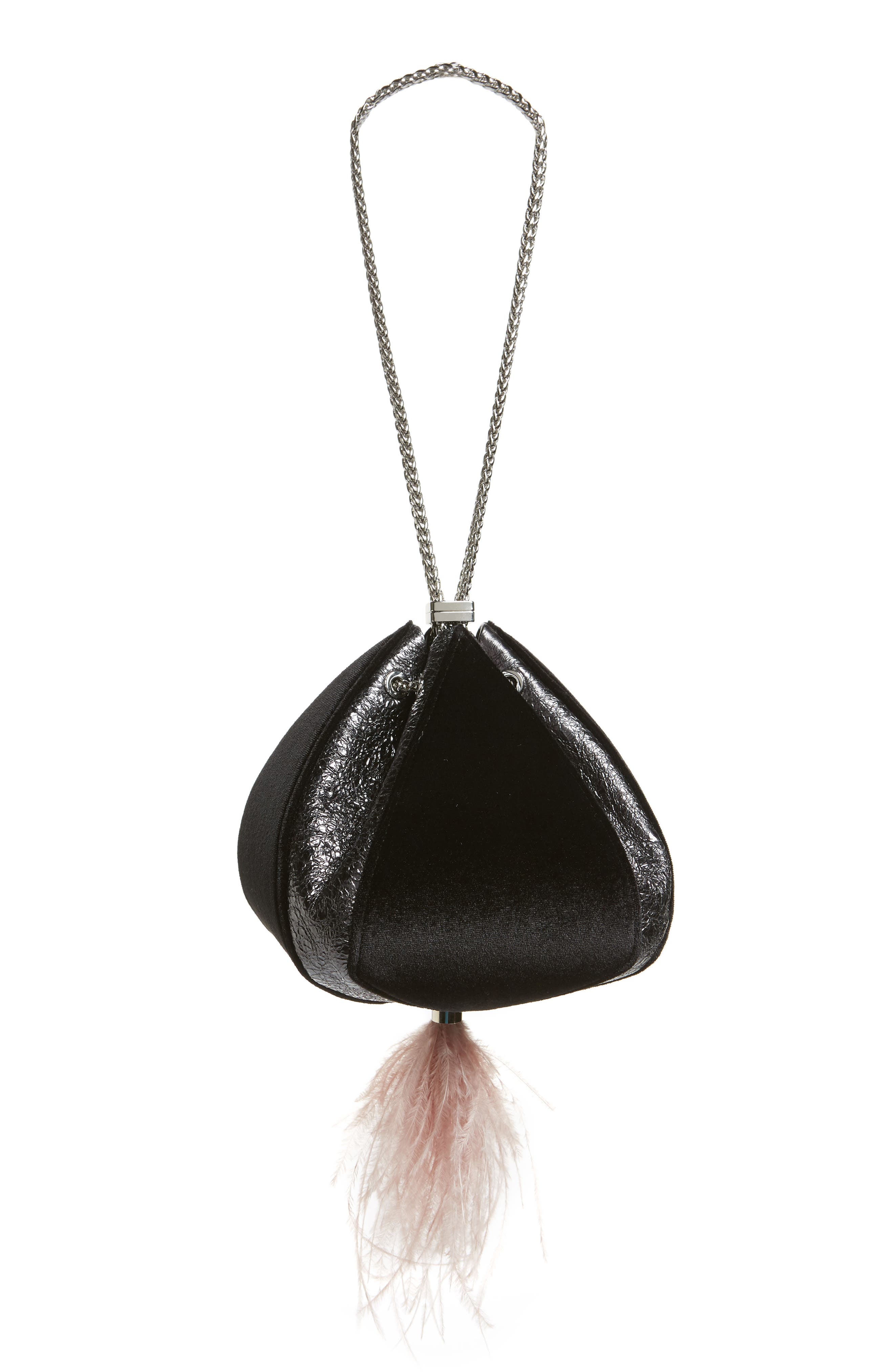 the VOLON Cindy Leather & Velvet Clutch, Alternate, color, 