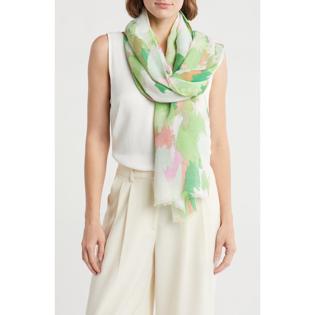 Area Stars Abstract Paint Brush Print Scarf In Green