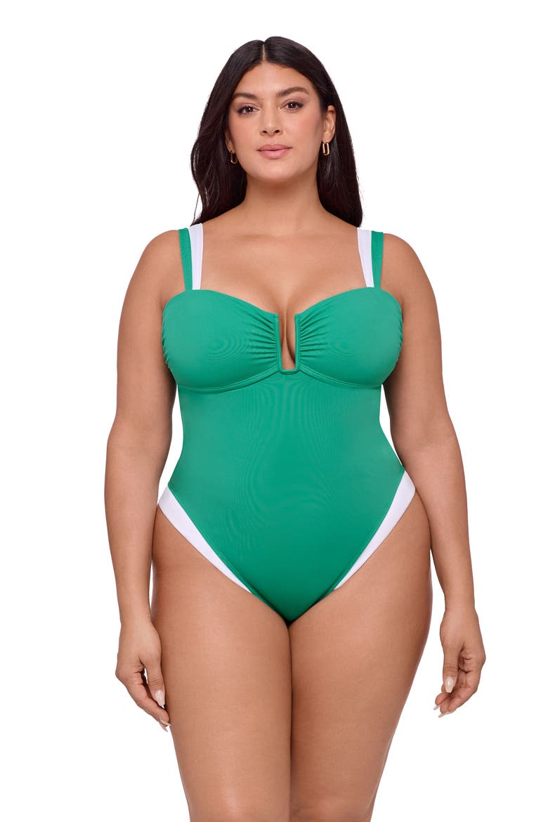 Supportive and Sculpting Sweetheart U-Wire One-Piece Swimsuit, Main, color, Jade Colorblock