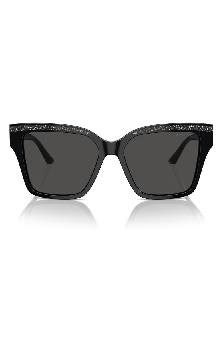 Jimmy Choo 55mm Pillow Sunglasses, Main, color, Black / Glitter / Dark Grey