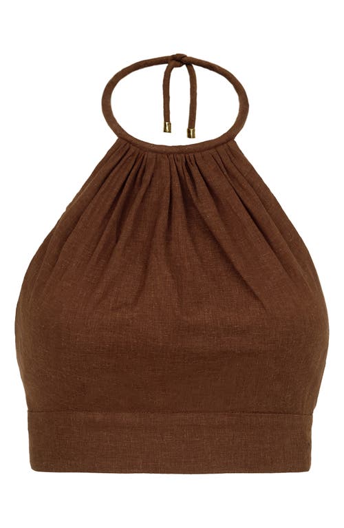Vix Paula Hermanny Ibiza Linen & Cotton Halter Cover-up Top In Brown