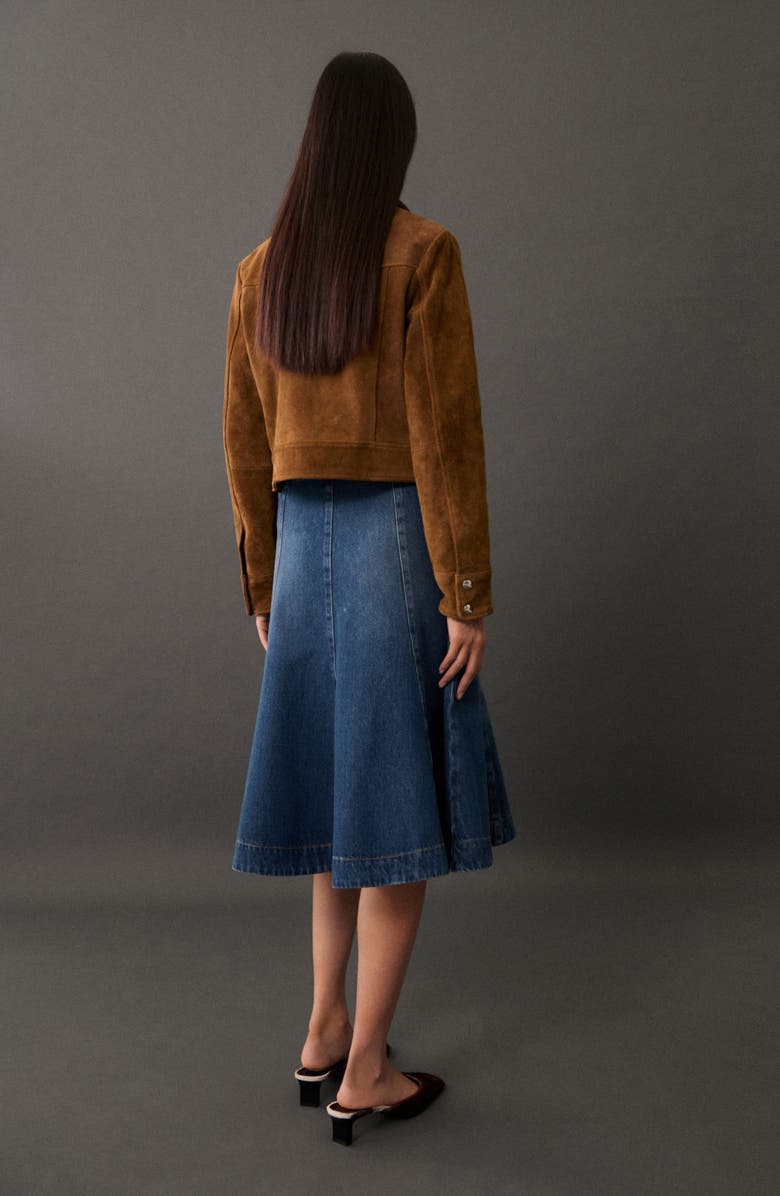 MANGO Paneled Flared Denim Skirt, Alternate, color, 